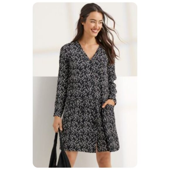 Garnet Hill Black Floral Long Sleeve Drop Waist Dress sz 16 - Picture 1 of 7